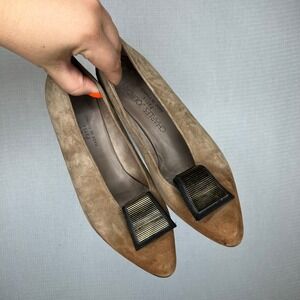 Charles Jourdan Paris Suede Leather Pointed Toe Pumps w/ Buckle‎ Detail